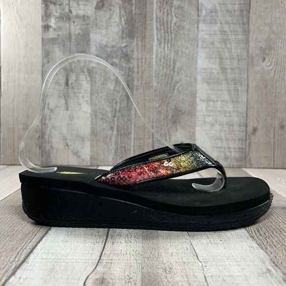 Volatile Y2K Women's Platform Sandal Flip Flop Thong Sequin Slip On Black Size 8 - Picture 8 of 16